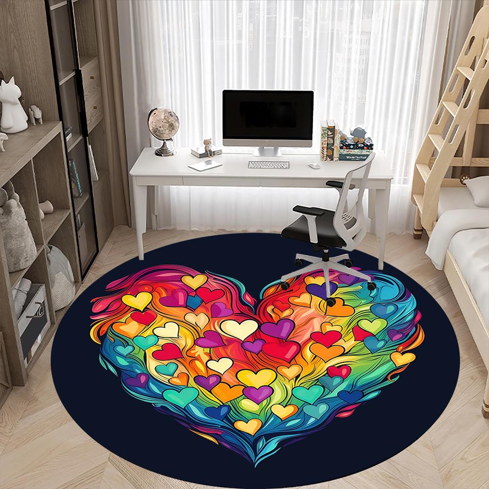 1pc Love Heart Office Round Area Rug, Indoor Mat Suitable ForOffice, Under Office Chairs Bedroom Living Room Home Decor, Room Deco T090