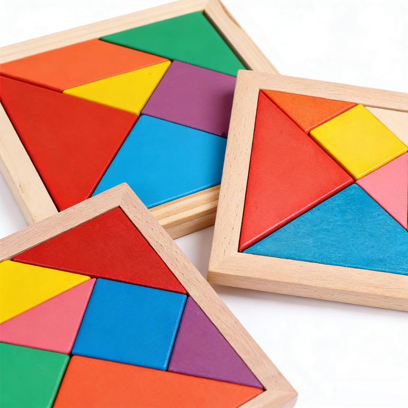 Wooden Tangram Puzzles for Kids Geometric Shape Educational Toys Brain Logic Blocks Students Back to School Gifts