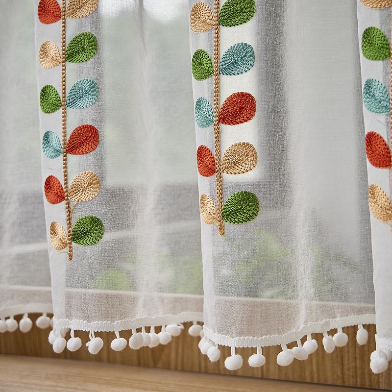 Double Layer High-End Embroidered Kitchen Cabinet Blackout Café Curtain