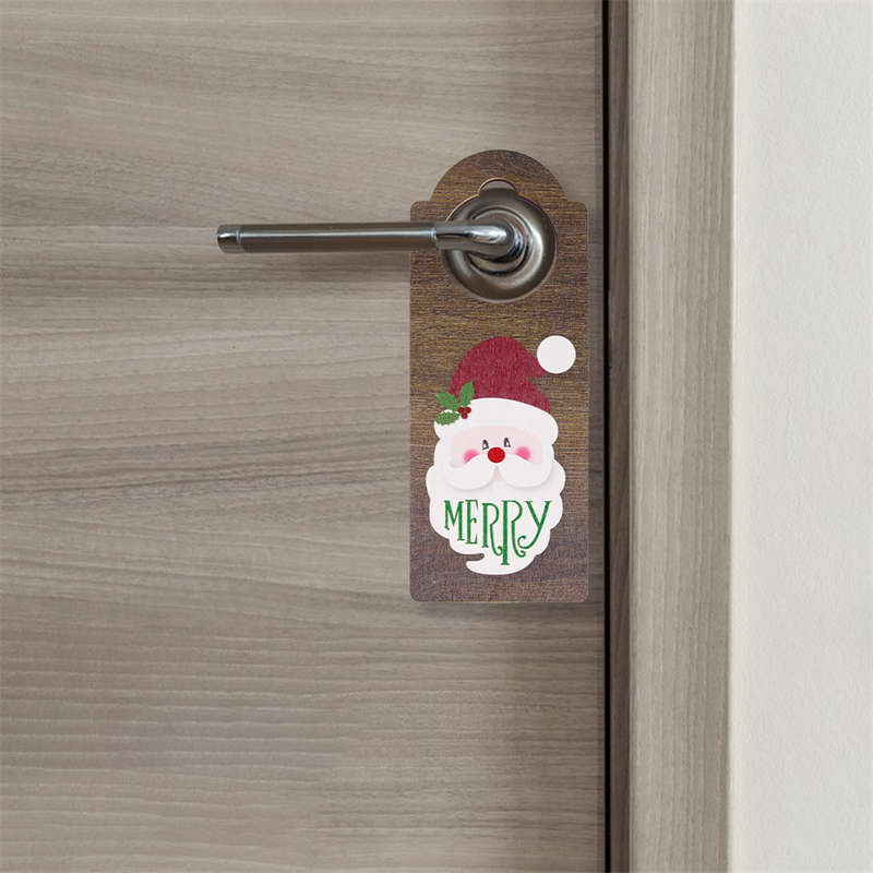 Christmas Decor 2PC Door Handle Pendant Santa Snowman Wooden Party Decor Wooden Door Hanging