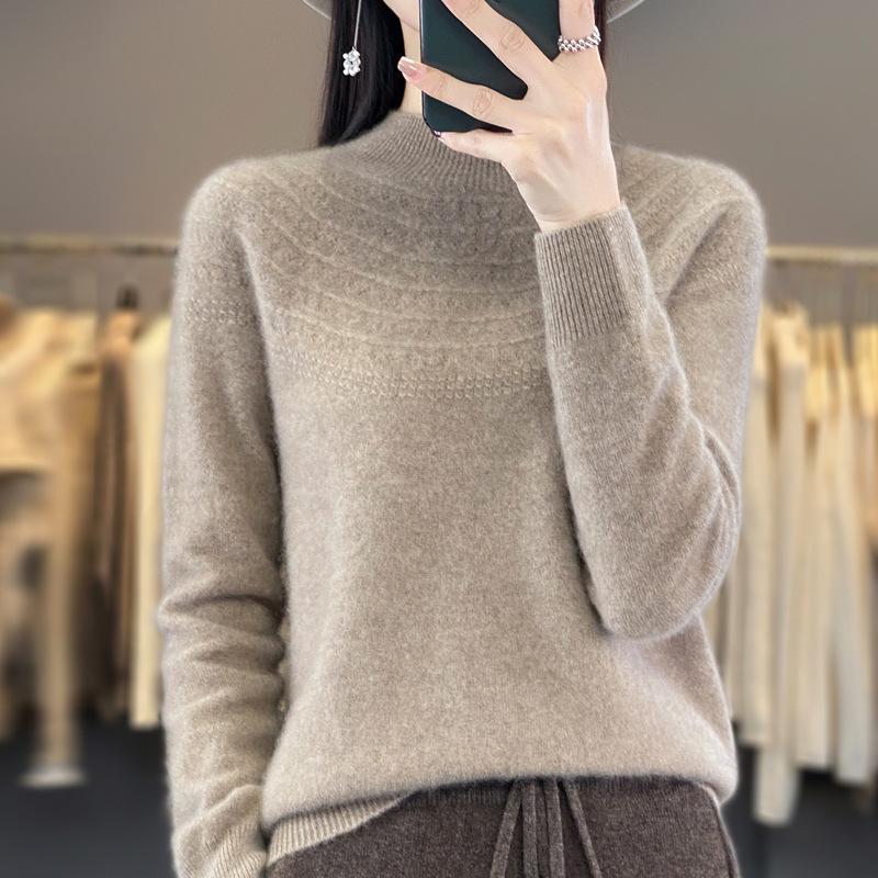 

Женский свитер с полувысоким воротом, свободная трикотажная нижняя рубашка на осень и зиму XXL верблюд