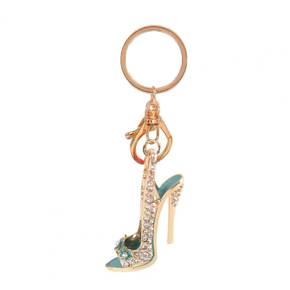 Durable Alloy Keyring Rhinestone High Heel Keychain Sparkling Shoe Charm Key Ring Decorative Accessory for Car Handbags