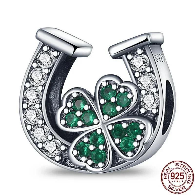 Copper Green Series Four-Leaved Clover Pendant Fine Beads Fit Original Bracelet Charms Women Jewelry