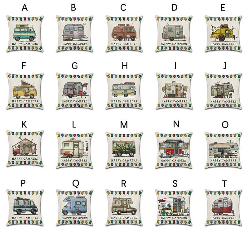 Ornate Happy Campers Sofa Throw Cushion Cover Ideal For Home Dcor