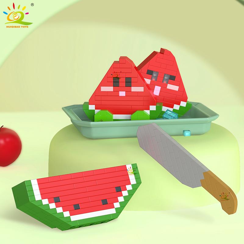 HUIQIBAO Mini Cute Fruit Micro Building Blocks 3D Diamond Model Lemon Bricks DIY City Construction Toys for Children Kids Gift