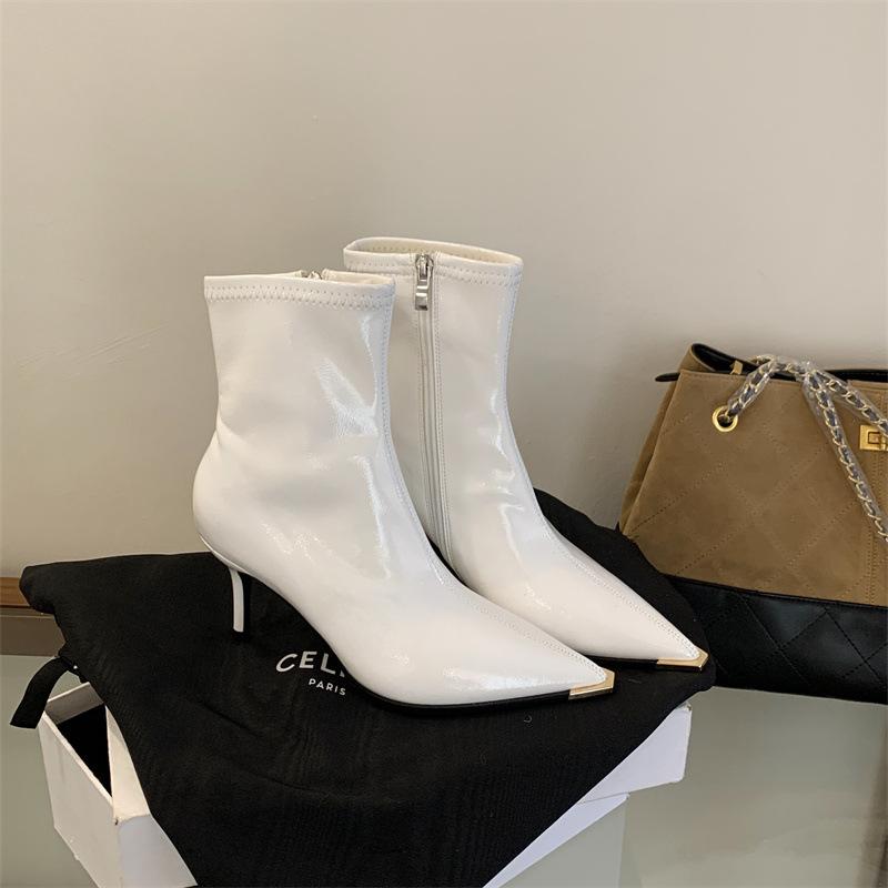 2025 autumn and winter new fashion boots metal pointed temperament short boots thin boots Muse fan pointed thin heel high heel boots