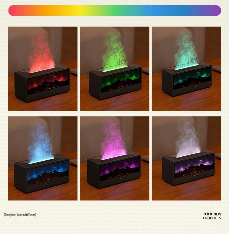 Retro 3D Fireplace Flame Aroma Humidifier & Colorful Desktop Light