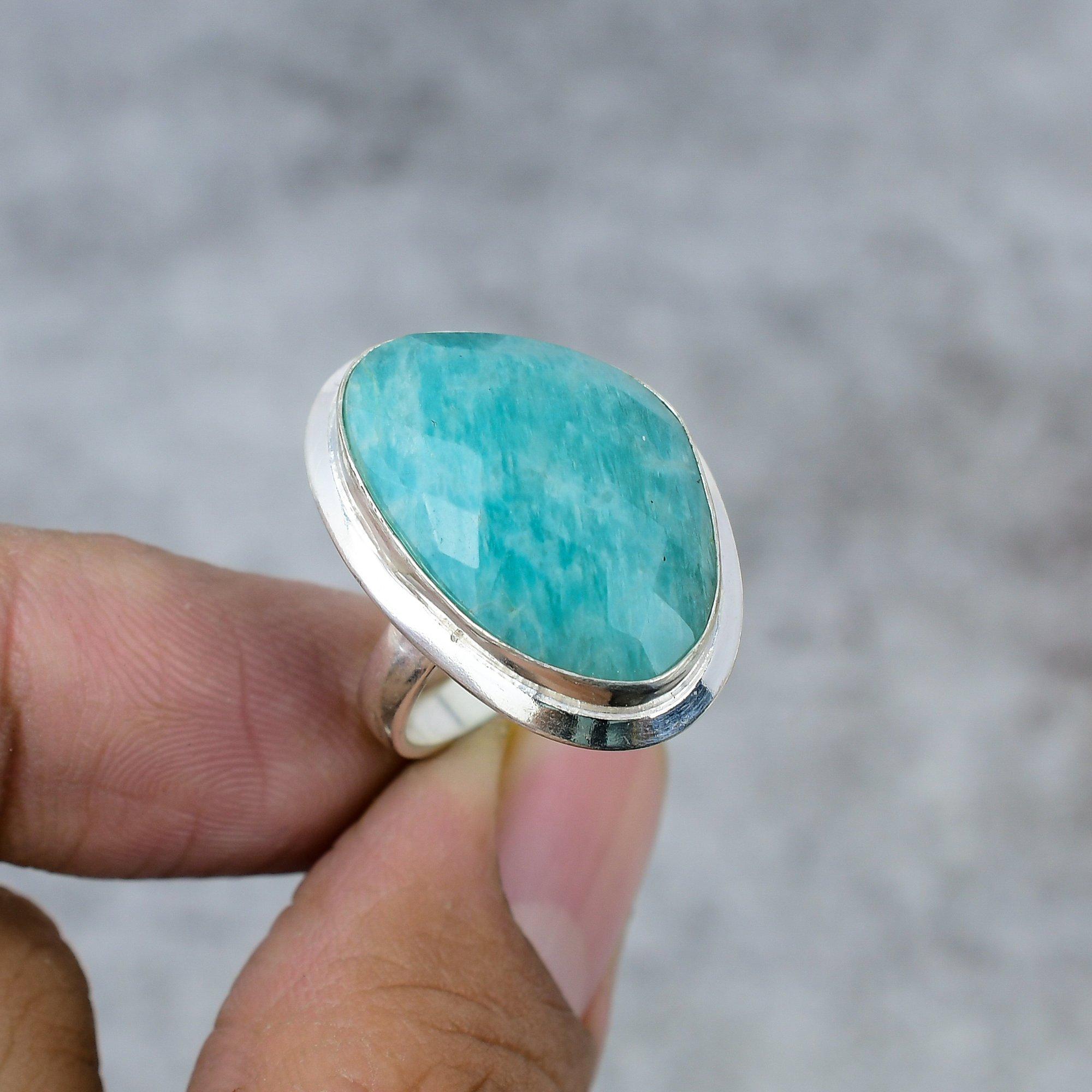 

Amazonite Gemstone Handmade 925 Sterling Silver Jewelry Ring Size 9.5 M-254