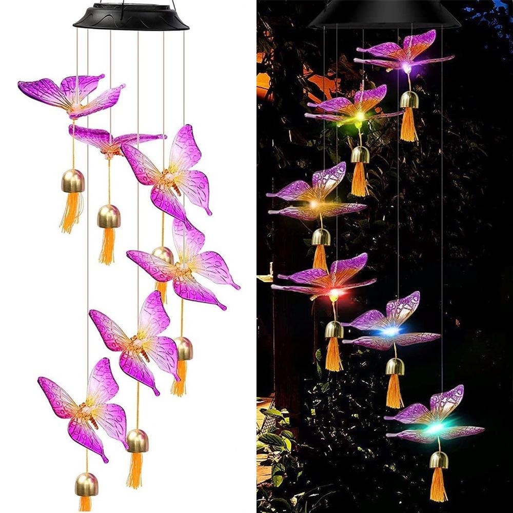 Solar Wind Chime Light Led Butterfly Hummingbird Bell Wind Chime Lamp Indoor and Outdoor Decorative Colorful Luminous Wind Chime