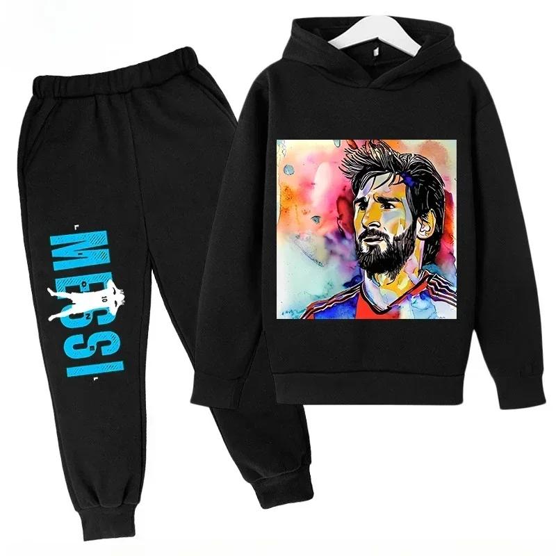 Messi Print Children's Set Sports Hoodie Pants Suit 2pcs Set Boys Girls Baby Kid Clothing Casual Fashion Autumn Winter Sportsuit