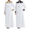 Men Mandarin Collar Long Sleeve Robe Contrast Color Buttons Half Placket Pockets Loose Fit Traditional Robe