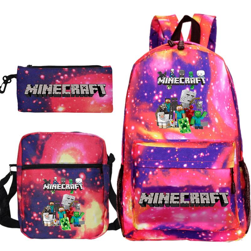 Minecraft Primary And Secondary School School Bag Children'S Backpack Backpack Shoulder Bag Pencil Case Three-Piece Set