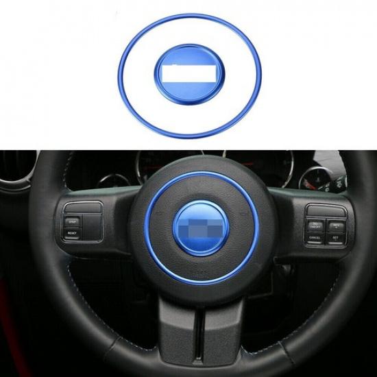 2x Blaue Lenkrad-Mittelzierring für 11-16 Jeep Wrangler Compass Patriot