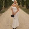 Women European Style Polka Dot Ribbon Strapless High Waist Slim Sexy Dress