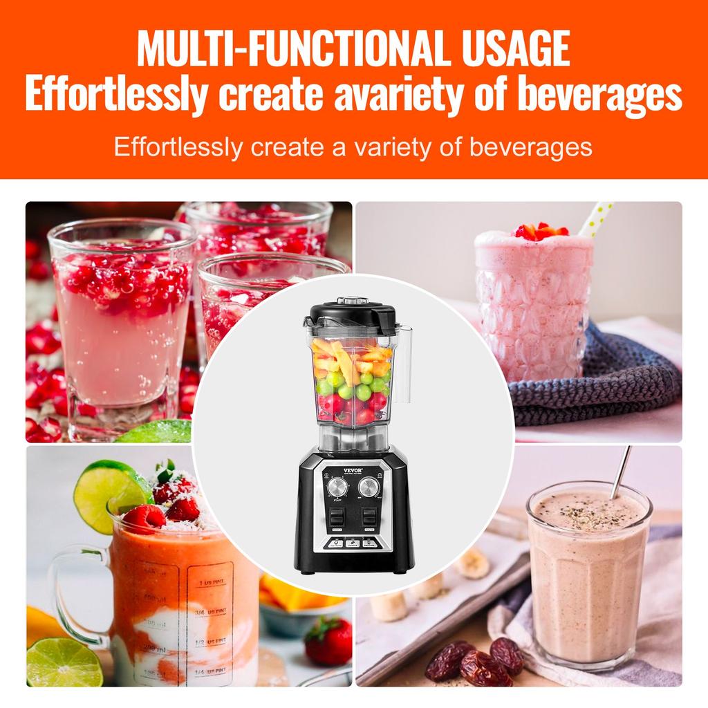 VEVOR Professional Blender, Commercial Countertop Blenders, 68 Oz Plastic Jar Blender Combo, Stainless Steel 3 Functions Blender, for Frozen Drinks