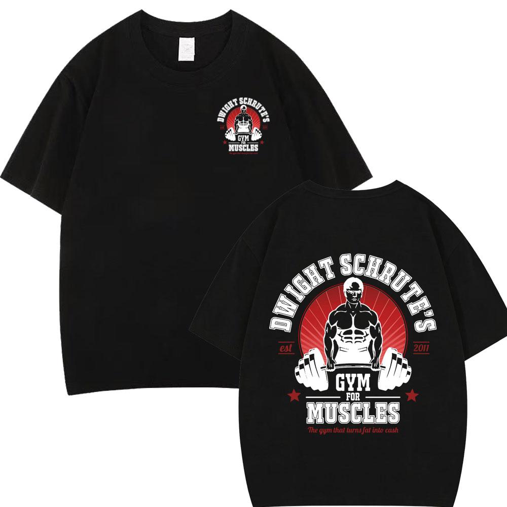 Dwight Schrute Gym for Muscles Doublesided T Shirt Tv Series The Office Michael Scott Hiphop Casual T Shirts Men Cotton Tees