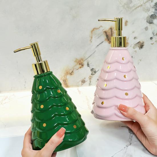 Vánoční dávkovač mýdla plnitelný nepropustný dekorativní pumpičkový dávkovač sváteční vánoční stromek dávkovač mýdla na ruce