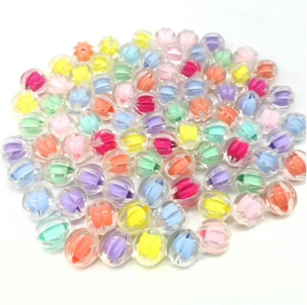ZW01 50pcs 11x12mm Mini Acrylic Straight Hole Pumpkin Shape Beads Mixed Loose Beads Making Material Beads DIY Trend Bracelet