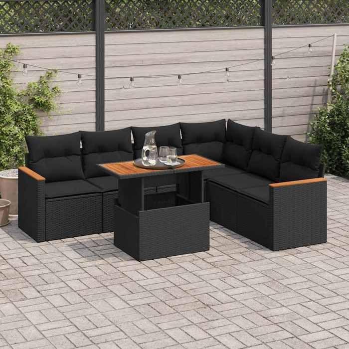 VidaXL Garden Furniture Set with Cushions 7 Pcs Black Braided Resin Acacia 3327492