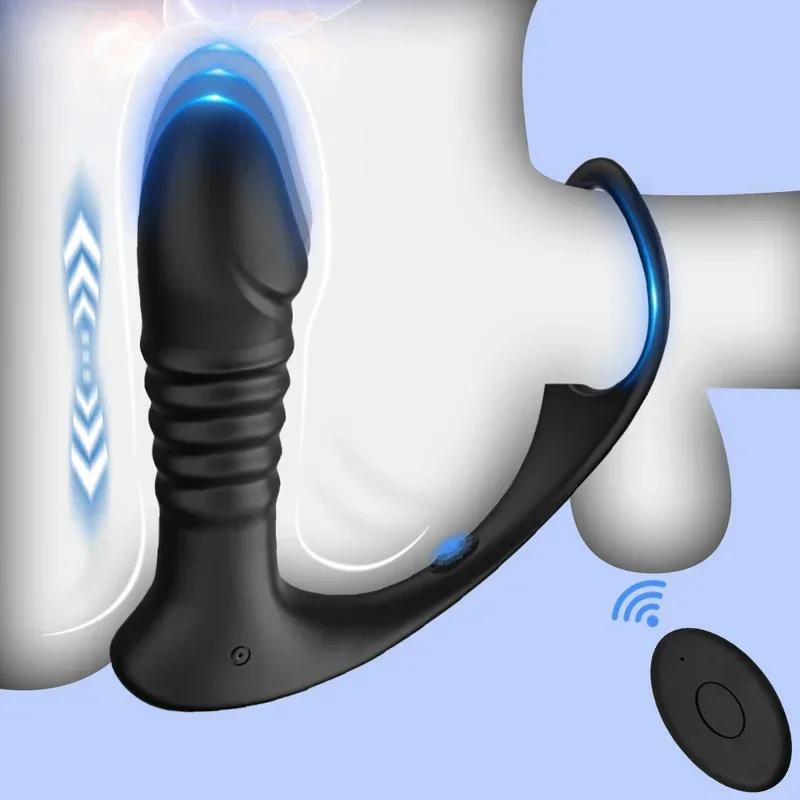 Thrusting Vibrating Anal Vibrator for Men Prostate Massager Cock Ring Anal Butt Plug G Spot Massager Male Sex Toys for Couples