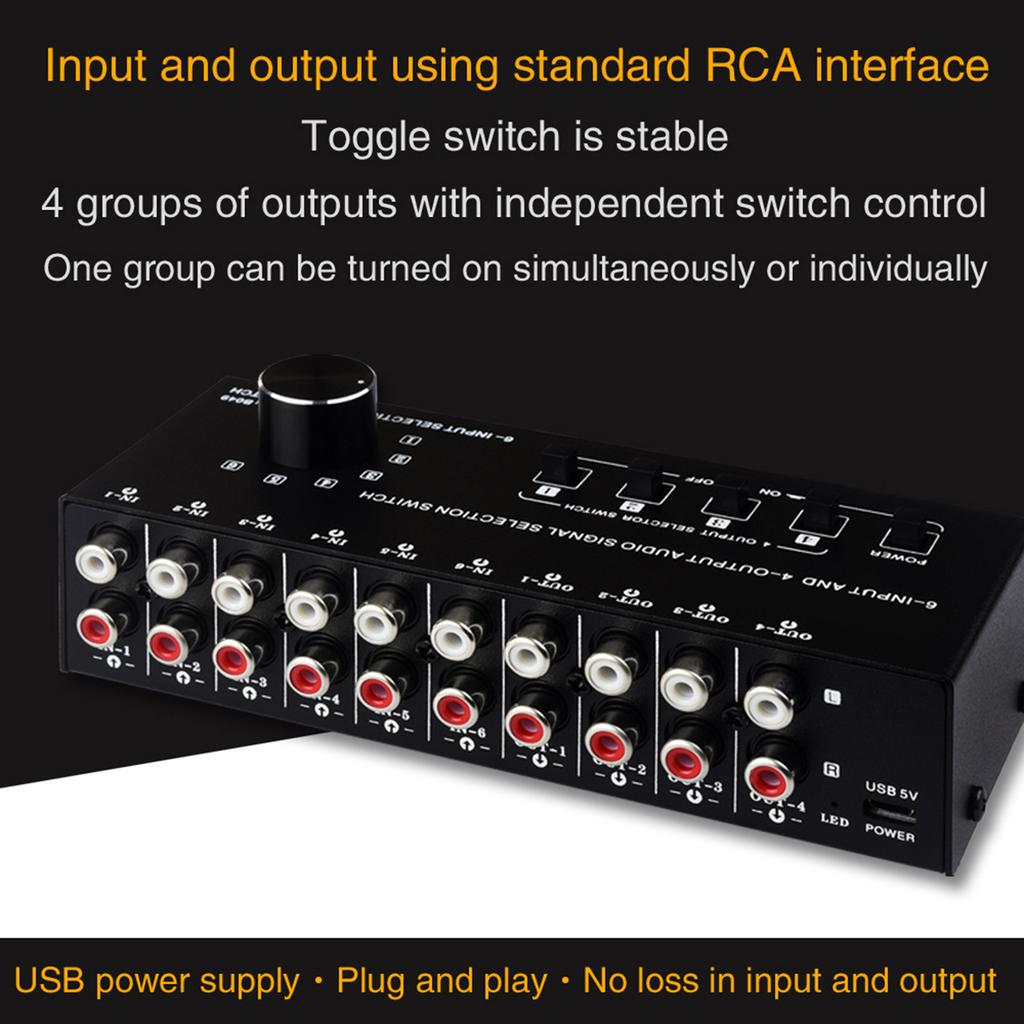 Stereo Sound Selector Sound Switcher Speaker Switching Sound Switching Box Switcher Selector for Stereo Speaker 6 In 4 Out