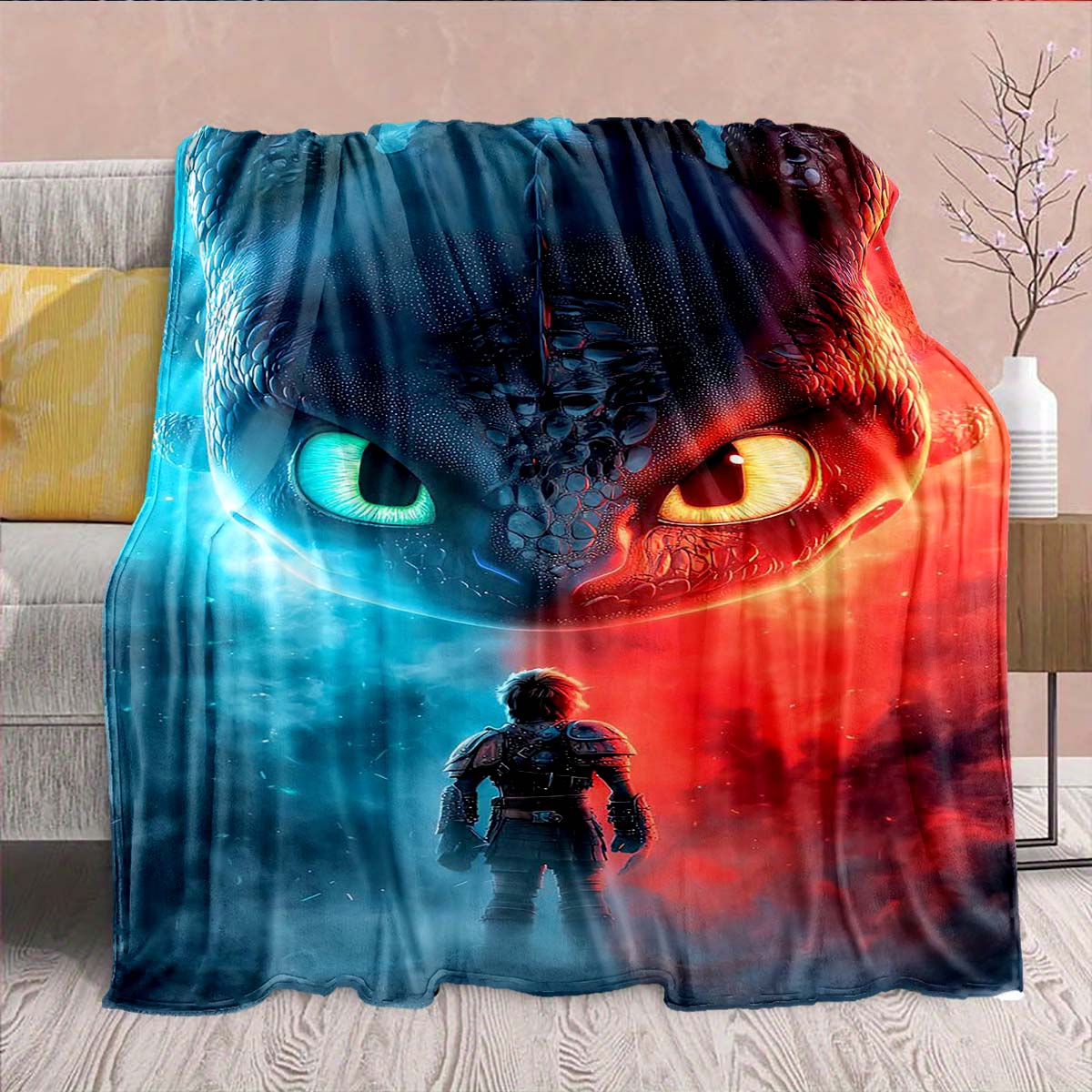 

Black Dragon Plush Blanket Flannel Dark Mythical Dragon Design Warm Cozy Soft Throw Decor -QJY 75x90cm