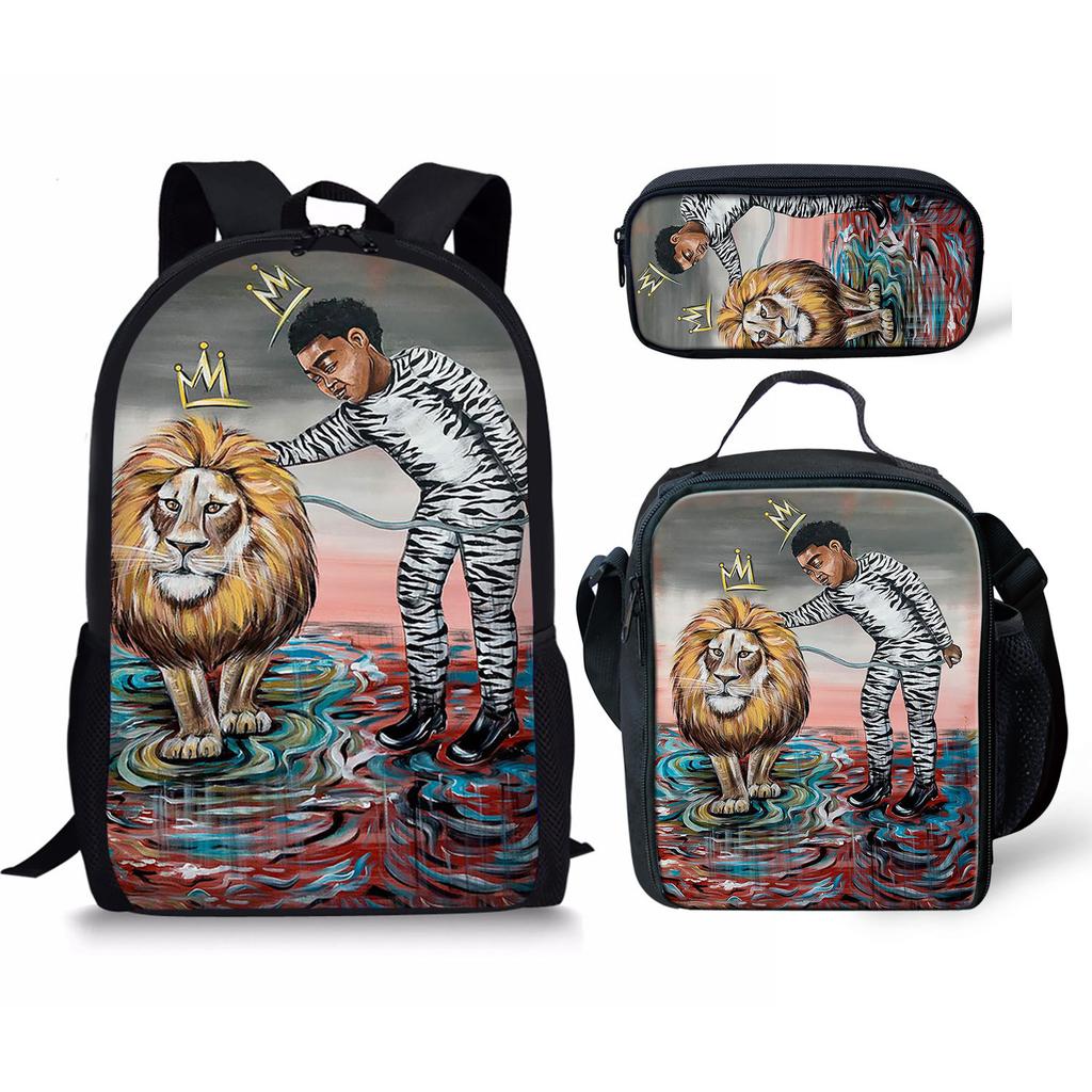 Cartoon Popular New black African boy 3D Print 3pcs/Set Student School Bags Laptop Daypack Backpack Lunch bag Pencil Case