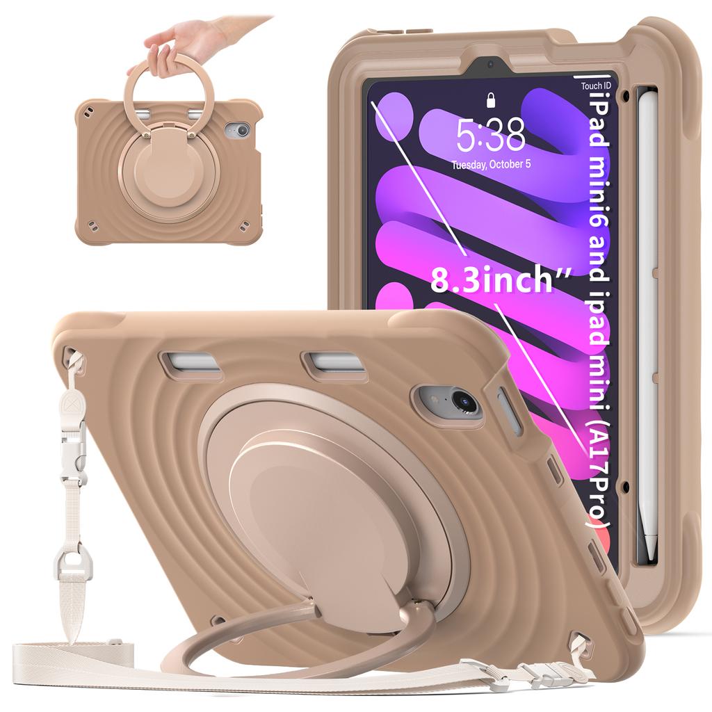 For iPad Mini (2024)/(2021) Case with Shoulder Strap Kickstand PC Silicone TPU Tablet Cover