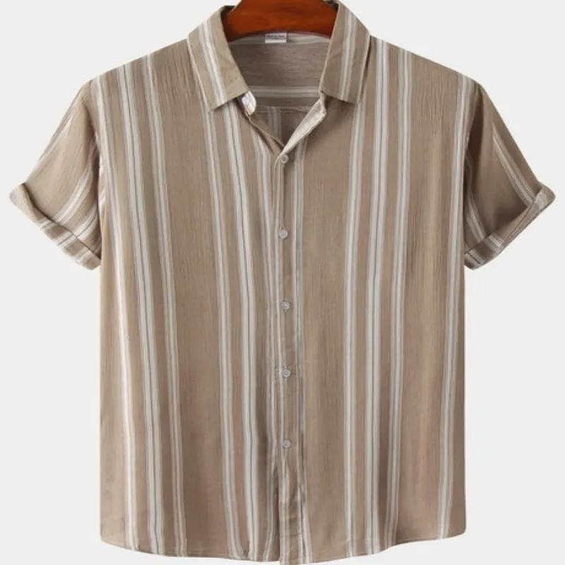 Chemises Hawaïennes Décontractées pour Hommes à Imprimé Rayures Simples, T-shirt à Manches Courtes Y2k Hip Hop Urbain Hommes Femmes