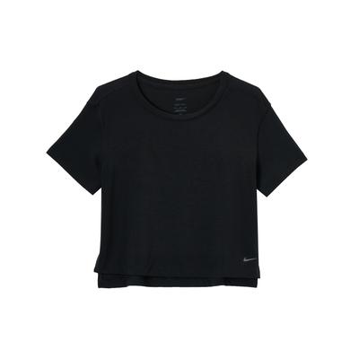 Solid Crew Neck Loose Cropped Short Sleeve T-Shirt Women Tops Black DM7026-010