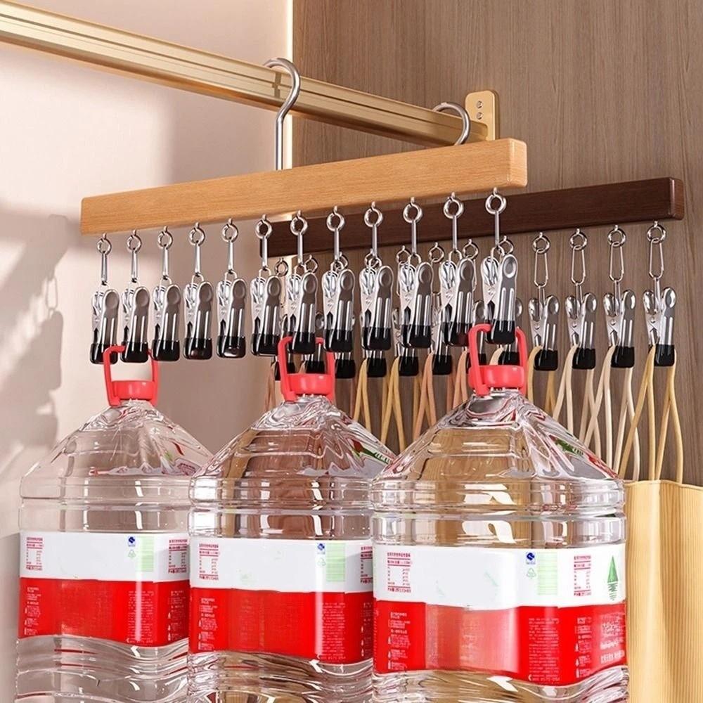 10/12 Clips Wood Hanger 360°Rotation Storage Rack Rotatable Clothes Hanging Hook Socks Hanging