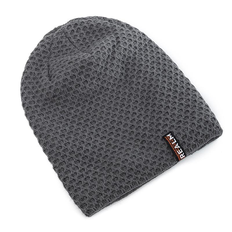 New Unisex Winter Hats For Men & Women Warm Ski Beanie Hat Letter Label Decor Thermal Lined Knitted Hat