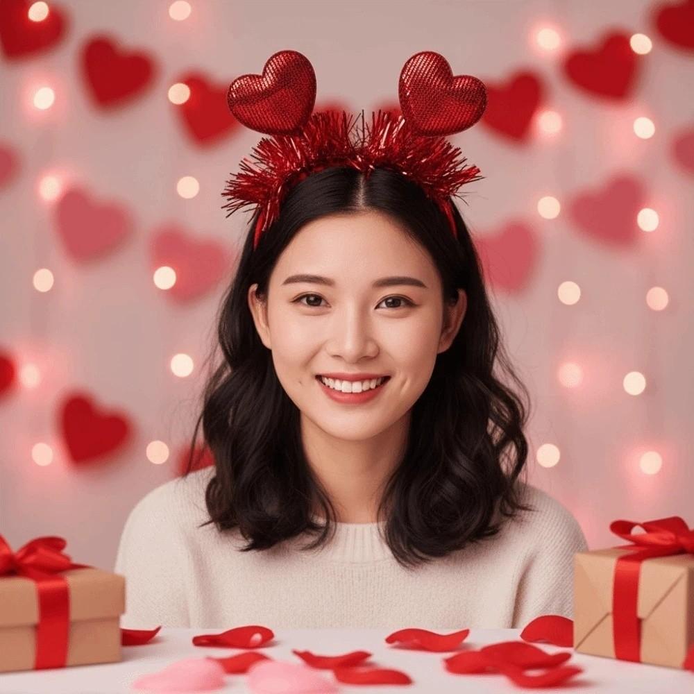 Plastic Valentine's Day Hair Hoop Sequins Shining Heart Hairband Red Heart Headband  Women