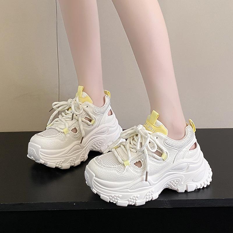 2025 summer new fashion casual shoes versatile dad shoes women's shoes trendy and lightweight thick-soled single-net through-net sports shoes