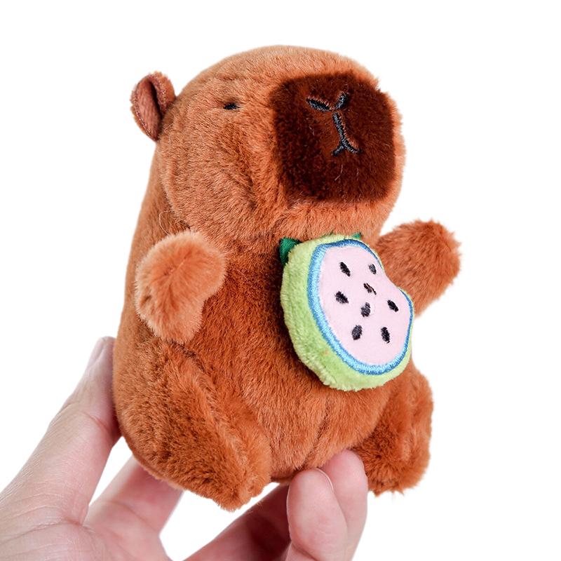 12Cm Cute Plush Capybara Holding Fruit Quick Pull Keychain Toy Cartoon Capybara Fluffty Animal Doll Plush Pendant Accessories