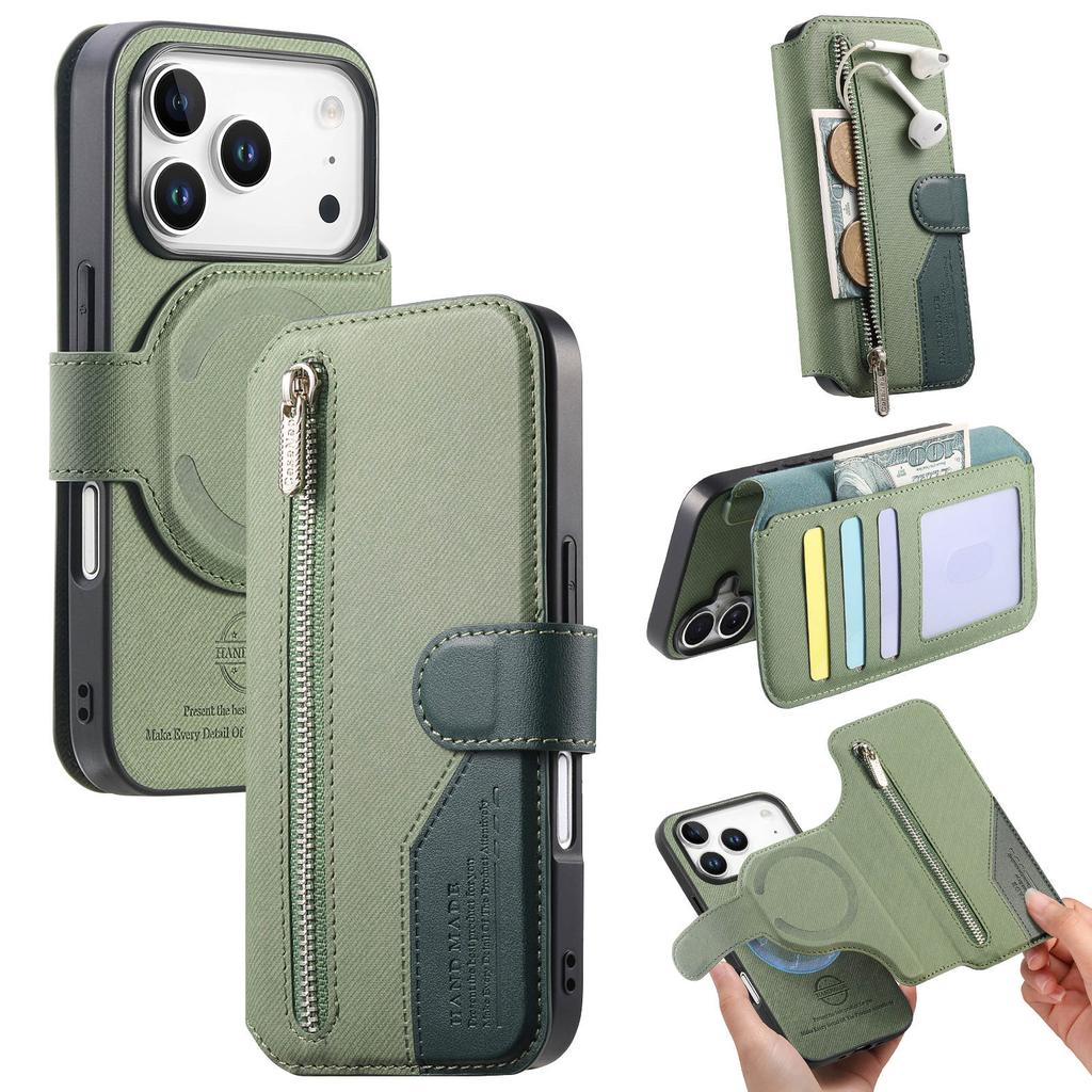2 In 1 Detachable Magneic Zipper Cards Solt Wallet Leather Case For iPhone 17 Pro Max 16 Plus 15 14 13 12 Flip Bag Pocket Cover