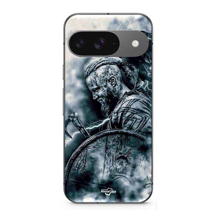 Coque pour Google Pixel 9 vikings ragnar lothbrok bouclier corbeau noir
