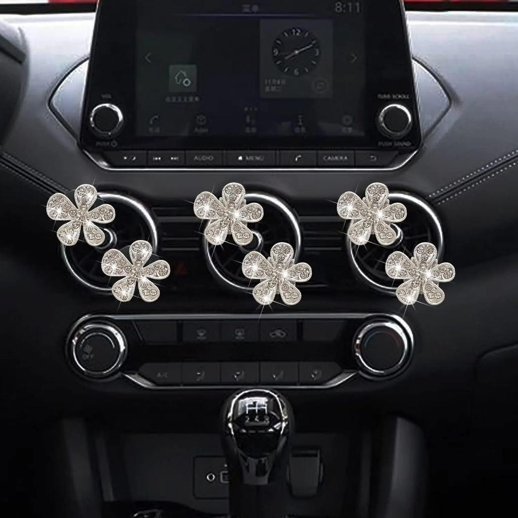 5pcs New Water Diamond Five Petal Flower Diamond Flower Car Air Outlet Decoration Clip Car Interior Decoration