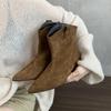 Inner Height Increase Brown V-mouth Short Boots Women's 2025 Autumn and Winter Retro Suede Pointed Thin Medium Tube Fashion Knight Boots