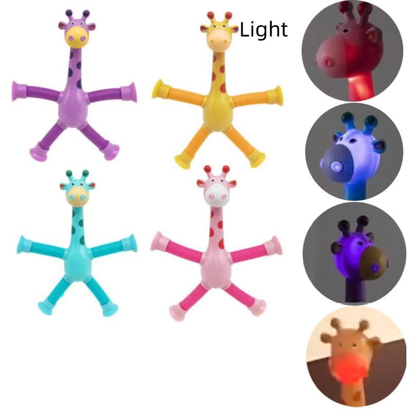 Long-necked Giraffe Stretching Toy With Suction Cup And Glow-in-the-dark Feature