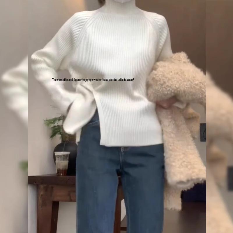 

Женский свитер крупной вязки с высоким воротником, белый, весна 2025 M белый