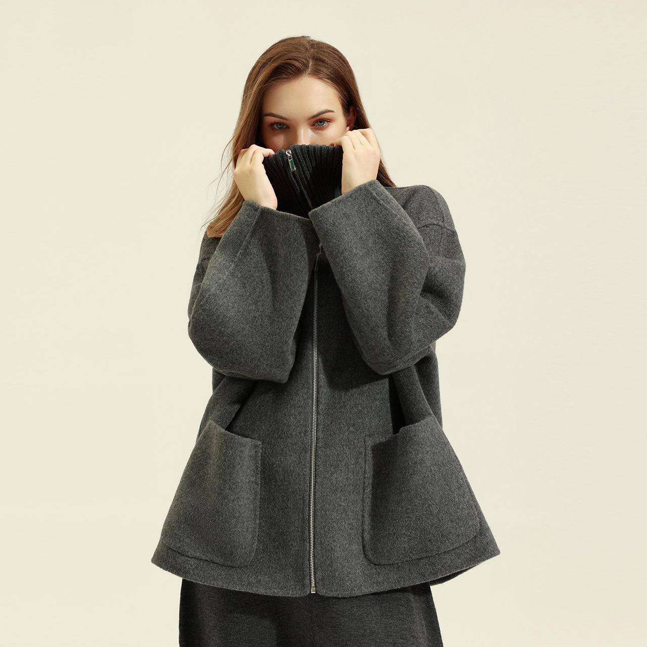 

Puyuan double-sided woolen small jacket knitted collar baseball jersey wool zipper cardigan S