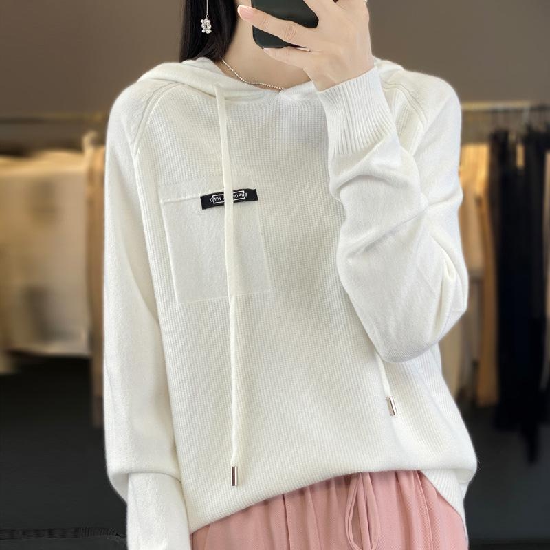 DAFIFY Women's Fashion Casual Fall Winter Solid Color Print Long Sleeve Hooded Sweaters