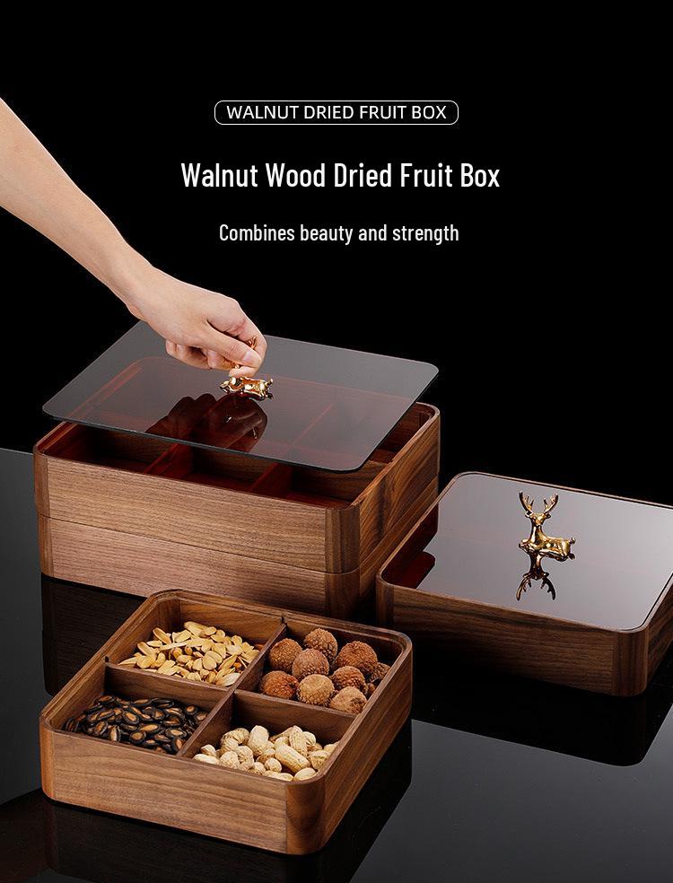 Elegant Wooden Fruit and Snack Storage Box with Lid and Dividers