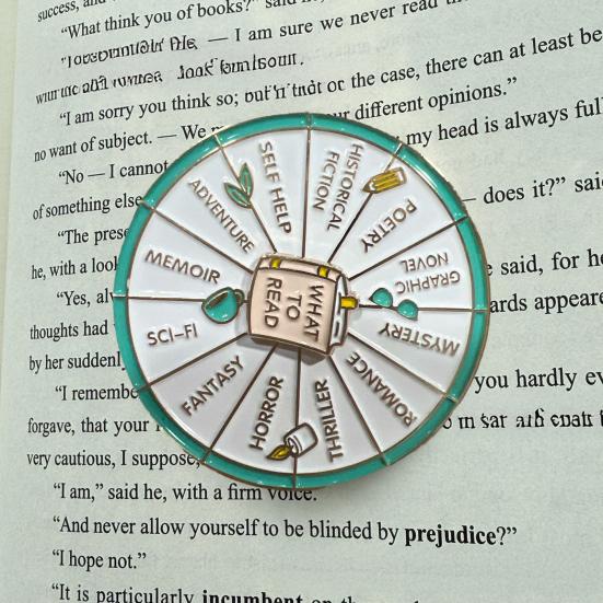 What To Read Wheel Brooch Pin Rotatable Spinning Wheel Enamel Lapel Pin Aesthetic Arts Badge Gift for Kids Teens Women And Men