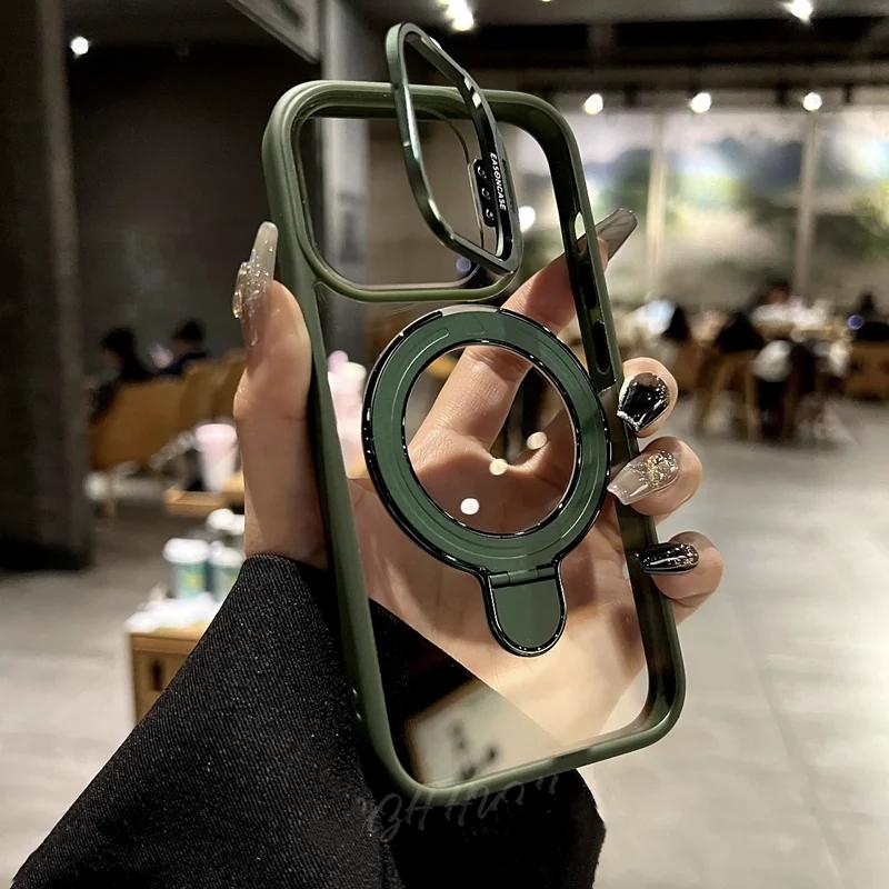 

Высококачественный Люксовый Прозрачный Чехол-подставка Magsafe для iPhone 11 12 13 14 15 16 Pro Max Plus, Магнитный Ударопрочный Бампер For iPhone 14Pro