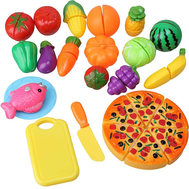 Toys Playset Toys Pretend Play Food for Kitchen Set Cut Food Fruits Vegetables Christmas Birthday for Toddler Kids Children Gift