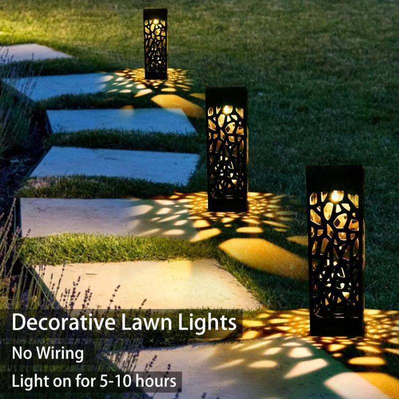 Waterproof Solar Lawn Lights Outdoor IP65 Warm/Cold White LED Landscape Lighting for Garden Pathway Decoration Hollow Design