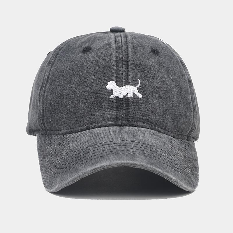New washed and old retro baseball cap female curved brim puppy embroidered cap male personalized fashion hat