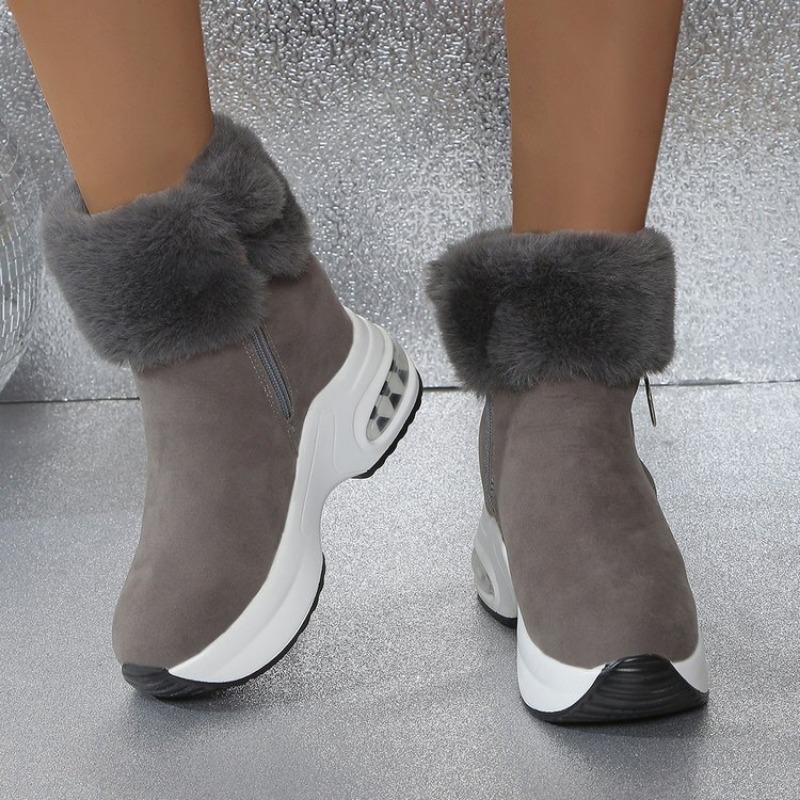 Autumn and winter new thick-soled snow boots large size casual warm cotton shoes medium tube solid color wedge heel air cushion short boots